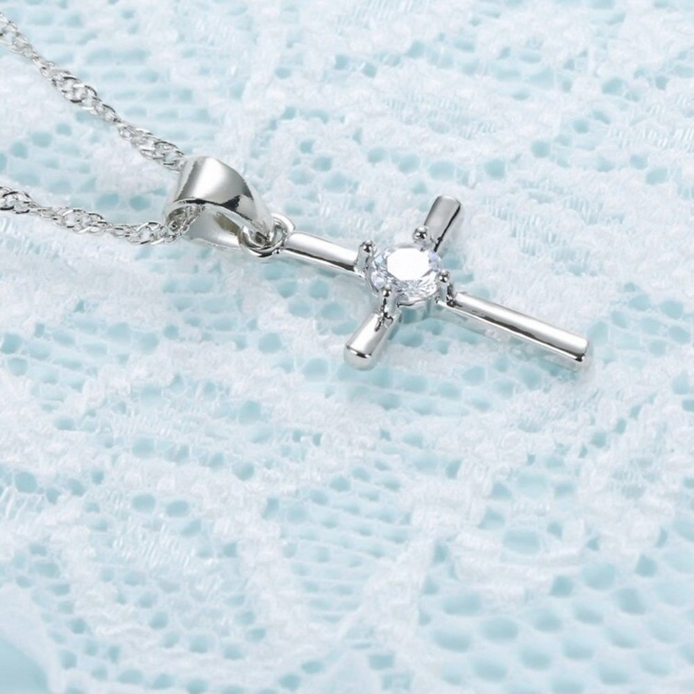 925 Sterling Silver Cross Necklace and Earrings Set Adorable Gift Ensemble - Picture 4 of 7